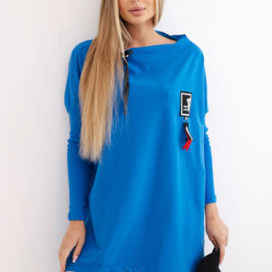 Bluza oversize z asymetrycznymi bokami chabrowa