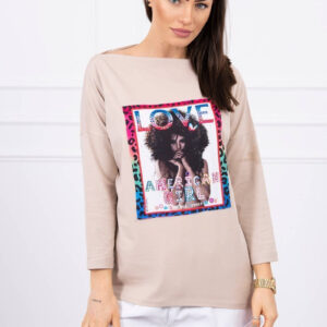 Bluzka z grafiką American Girl beżowa S/M - L/XL