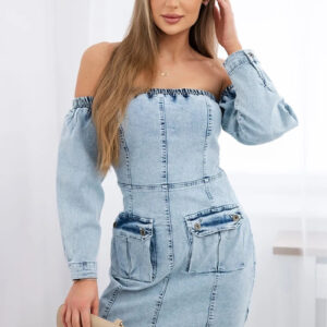 Sukienka jeansowa ze stretchem, odkryte ramiona S/M-L/XL