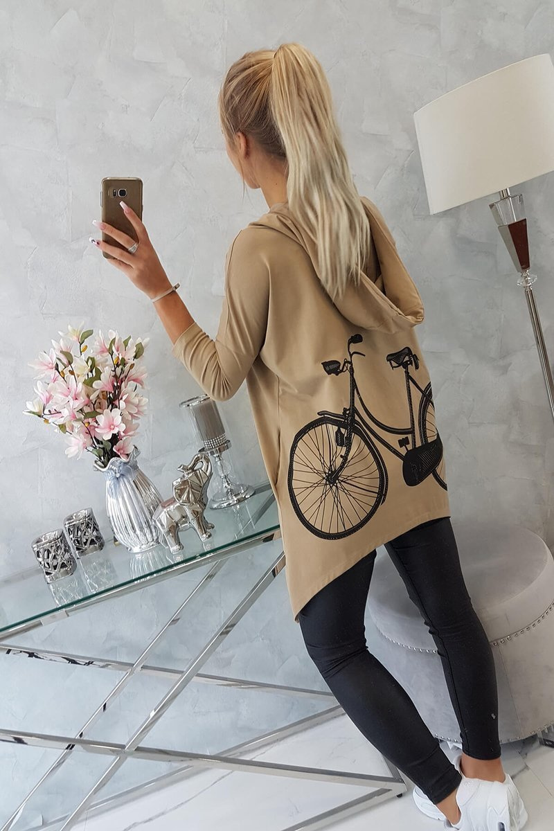 Bluza z nadrukiem roweru camelowa - obrazek 6