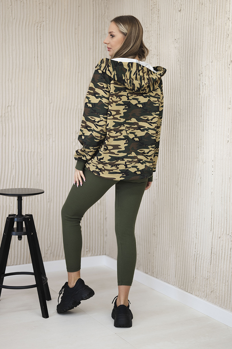 Komplet 3-częściowy moro bluza, top i legginsy khaki + beżowy - obrazek 4