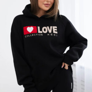 Bluza bawełniana ocieplana z kapturem Love czarna