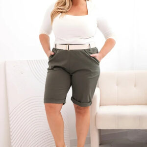 Spodenki damskie bawełniane Plus Size z paskiem