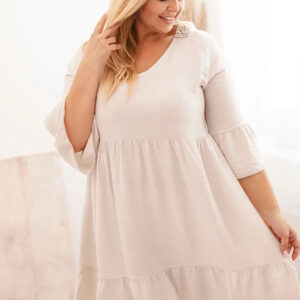 Sukienka damska Plus Size wiskozowa z ażurowym zdobieniem beżowa