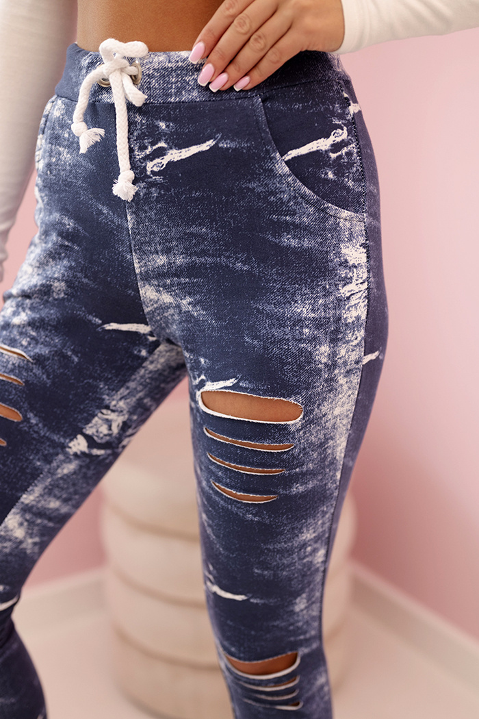 Legginsy damskie bawełniane z przetarciami jeansowe - obrazek 4