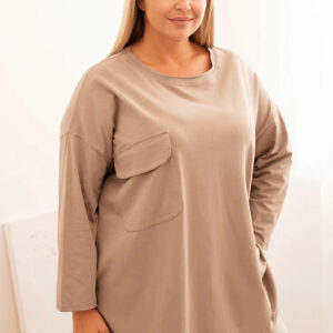 Bluzka damska Plus Size z bawełną z kieszenią i rękawem podwijanym