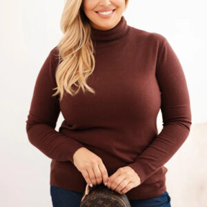 Sweter damski wiskozowy Plus Size z golfem o klasycznym kroju