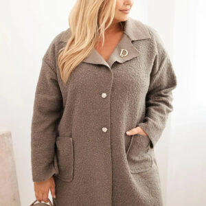 Płaszcz damski Plus Size baranek z wełną i kieszeniami