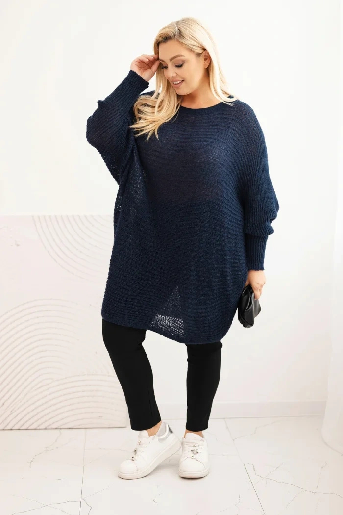 Sweter damski Plus Size z moherem ponczo - obrazek 2