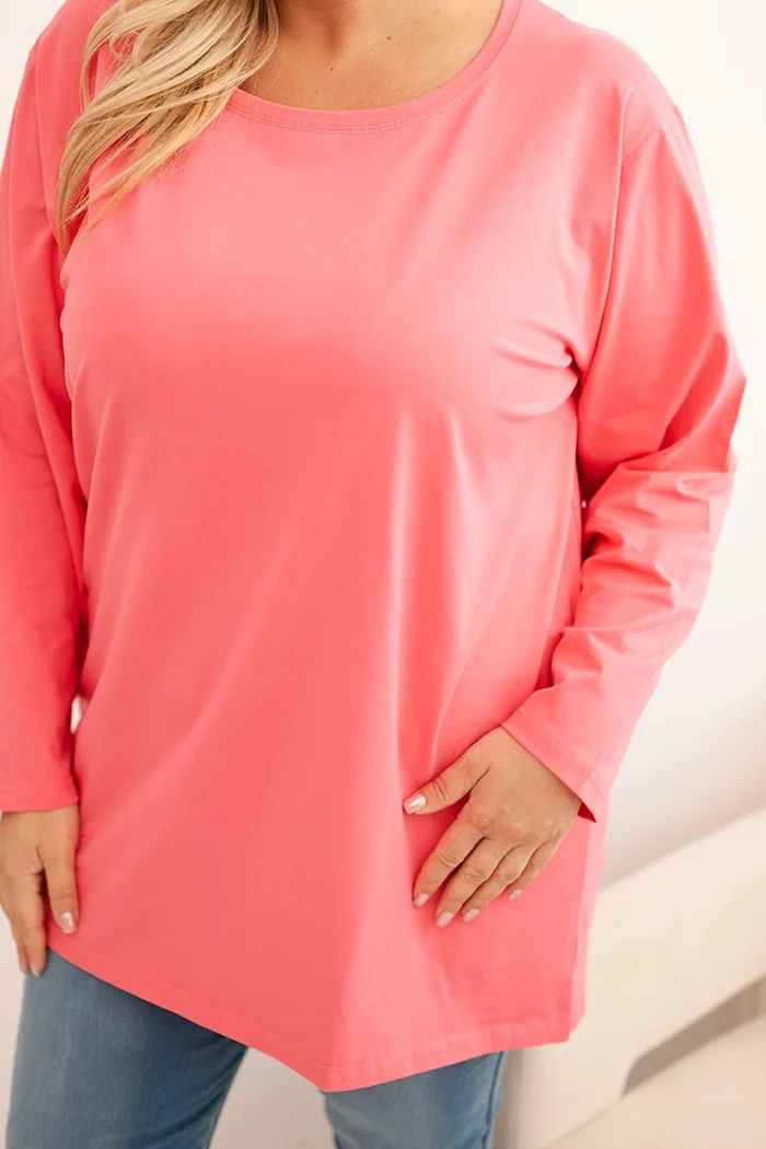 Bluzka damska Plus Size bawełniana z okrągłym dekoltem różowa - obrazek 4
