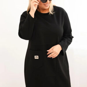 Sukienka damska Plus Size masełko z kieszenią i rękawem 3/4 czarna