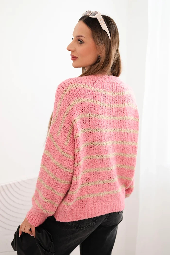 Sweter damski w paski z wełną o luźnym kroju - obrazek 2