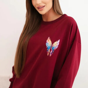 Bluza damska oversize z bawełny z kolorowymi skrzydłami na plecach bordowa