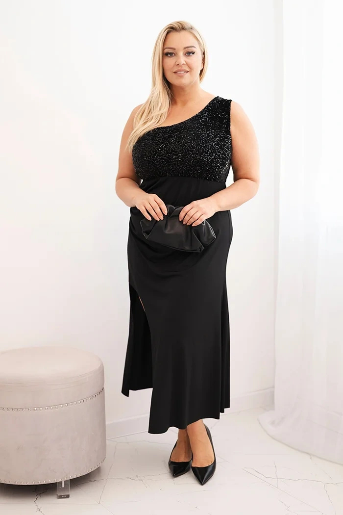 Sukienka damska Plus Size wieczorowa na jedno ramię czarna
