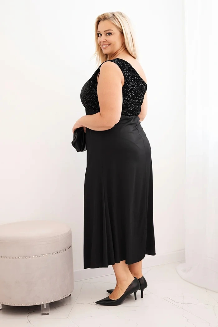 Sukienka damska Plus Size wieczorowa na jedno ramię czarna - obrazek 3