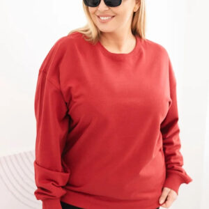 Bluza damska pętelkowa Plus Size bawełniana basic z okrągłym dekoltem bordowa