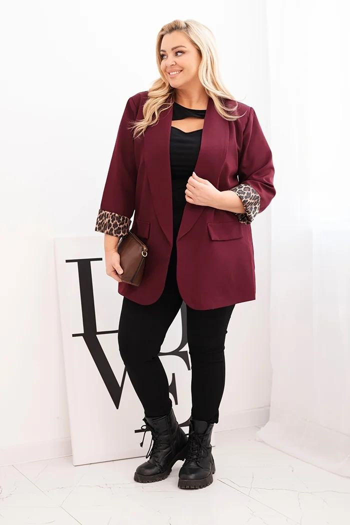 Marynarka damska Plus Size z podszewką w panterkę śliwkowa - obrazek 2