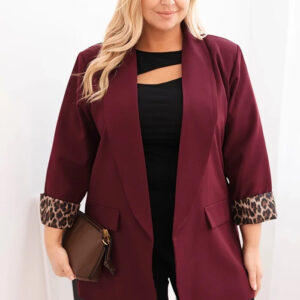Marynarka damska Plus Size z podszewką w panterkę śliwkowa