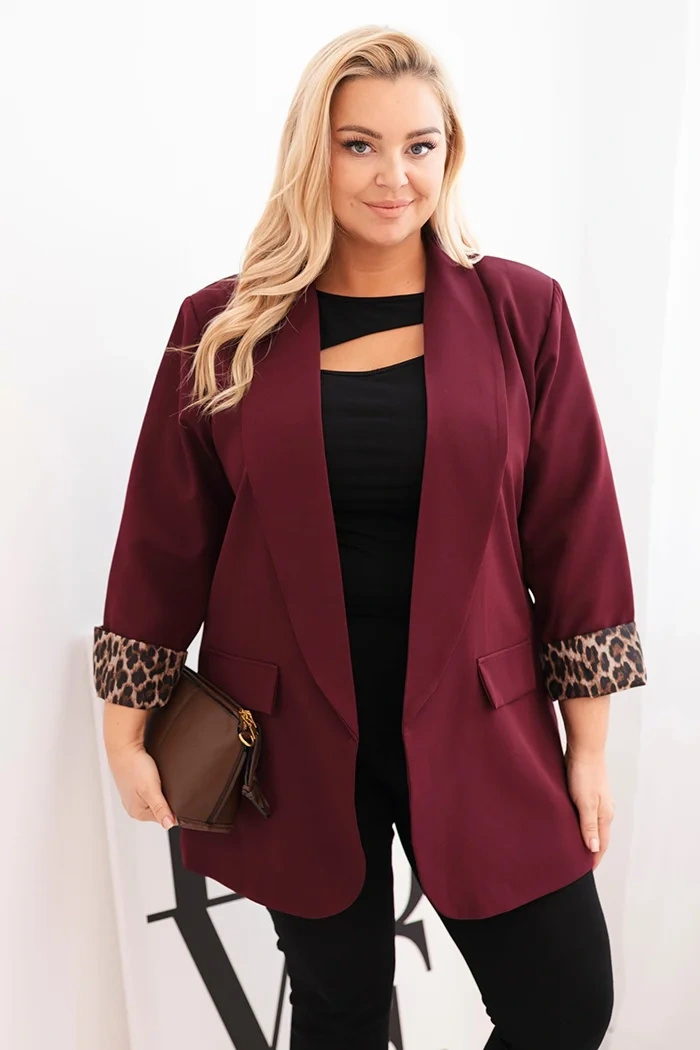 Marynarka damska Plus Size z podszewką w panterkę śliwkowa