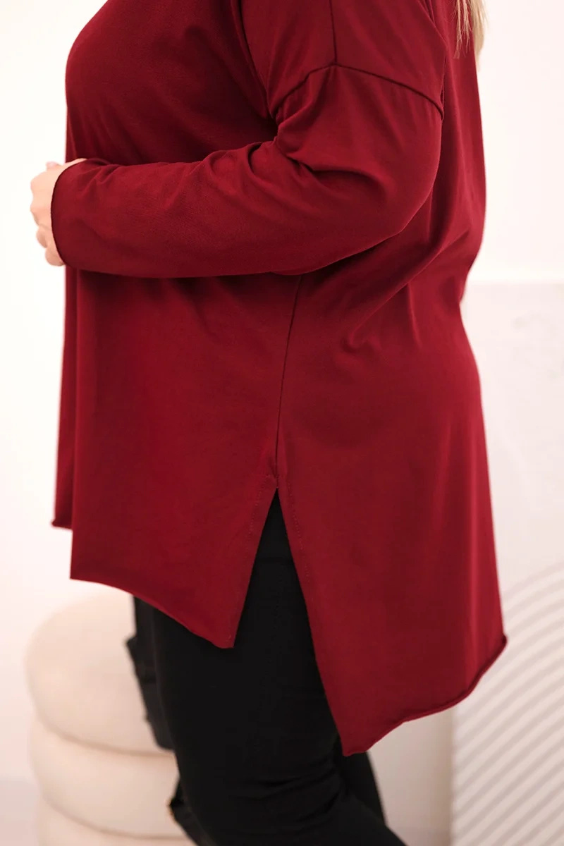 Bluzka damska Plus Size asymetryczna z długim rękawem bordowa - obrazek 4