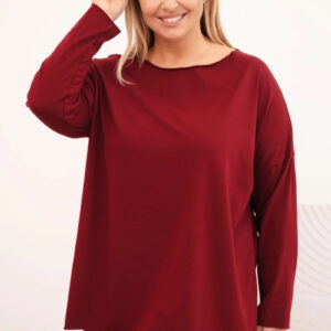 Bluzka damska Plus Size asymetryczna z długim rękawem bordowa