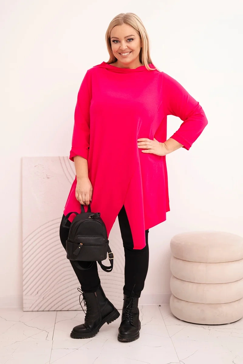 Bluzka damska bawełniana Plus Size asymetryczna z podwijanym rękawem - obrazek 2