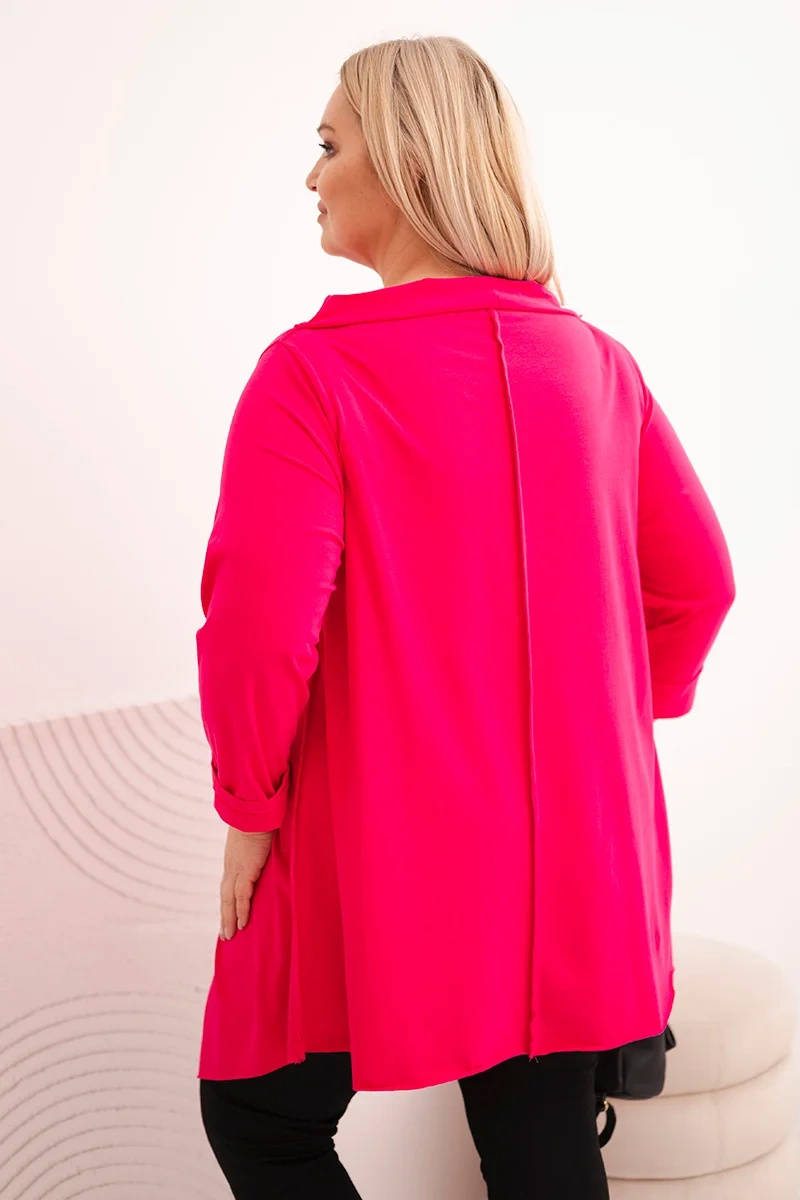 Bluzka damska bawełniana Plus Size asymetryczna z podwijanym rękawem - obrazek 3