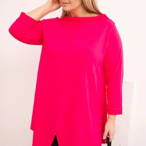 Bluzka damska bawełniana Plus Size asymetryczna z podwijanym rękawem