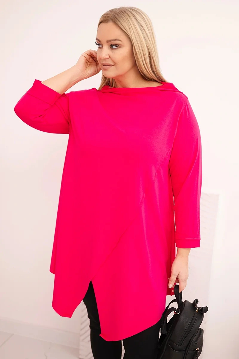 Bluzka damska bawełniana Plus Size asymetryczna z podwijanym rękawem