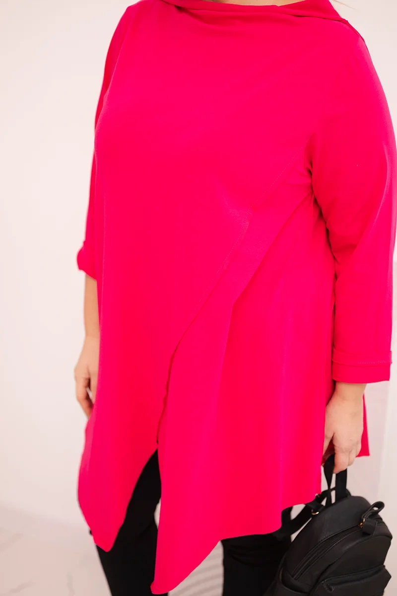 Bluzka damska bawełniana Plus Size asymetryczna z podwijanym rękawem - obrazek 4