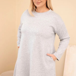 Sukienka damska Plus Size z wiskozy z luźnym fasonem i długim rękawem szara