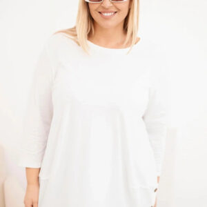 Bluzka damska Plus Size z bawełny z ozdobnymi guzikami i podwijanymi rękawami