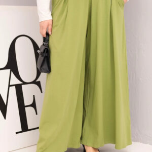 Spodnie damskie bawełniane Plus Size o szerokiej nogawce i luźnym kroju pistacjowe