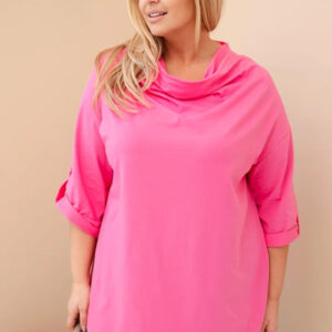 Bluzka damska Plus Size z bawełną o luźnym kroju z dekoltem wodnym jasno różowa