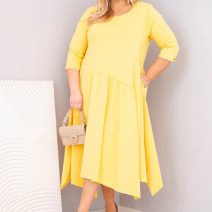 Sukienka damska bawełniana Plus Size z asymetrycznym dołem żółta