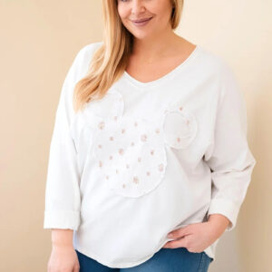 Bluzka damska bawełniana Plus Size z dekoltem V biała