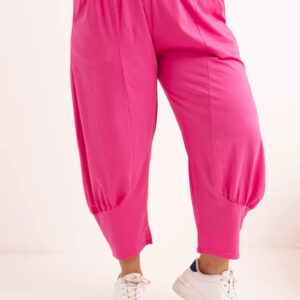 Spodnie damskie Plus Size z obniżonym krokiem i gumką w pasie różowe