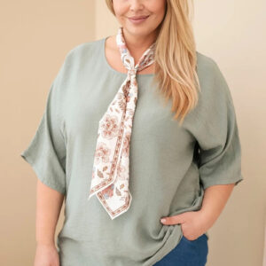 Bluzka damska wiskozowa Plus Size z krótkim rękawem i ozdobną apaszką