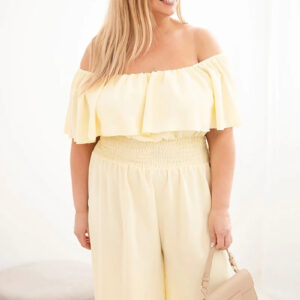 Kombinezon damski wiskozowy Plus Size hiszpanka z falbaną i szeroką nogawką