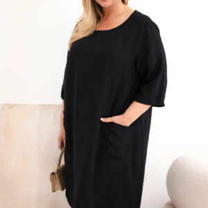 Sukienka damska Plus Size wiskozowa z kieszeniami krótki rękaw czarna