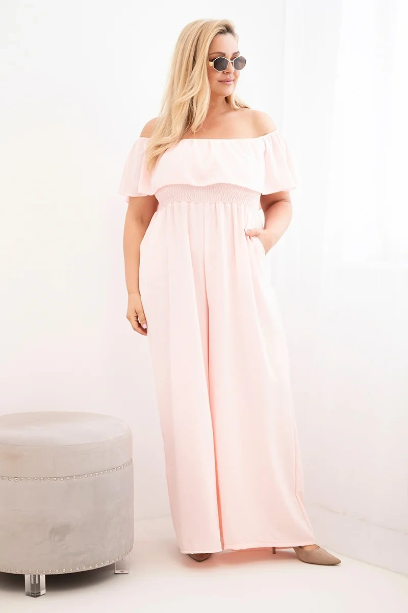 Kombinezon damski Plus Size z falbaną i krótkim rękawem - obrazek 2