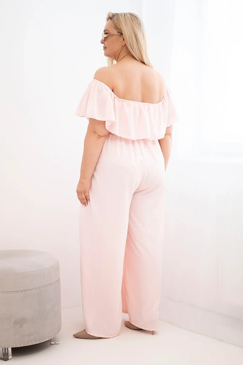 Kombinezon damski Plus Size z falbaną i krótkim rękawem - obrazek 3