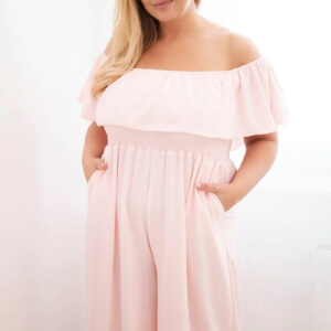 Kombinezon damski Plus Size z falbaną i krótkim rękawem