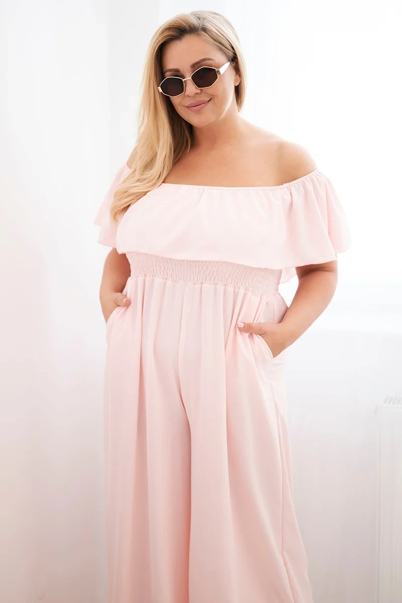 Kombinezon damski Plus Size z falbaną i krótkim rękawem