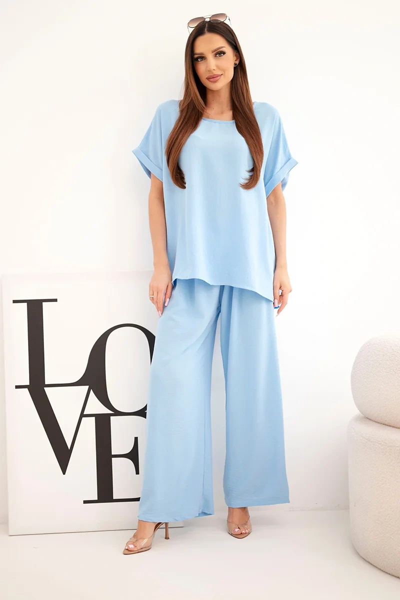 Komplet damski Plus Size bluzka i spodnie z szeroką nogawką - obrazek 2