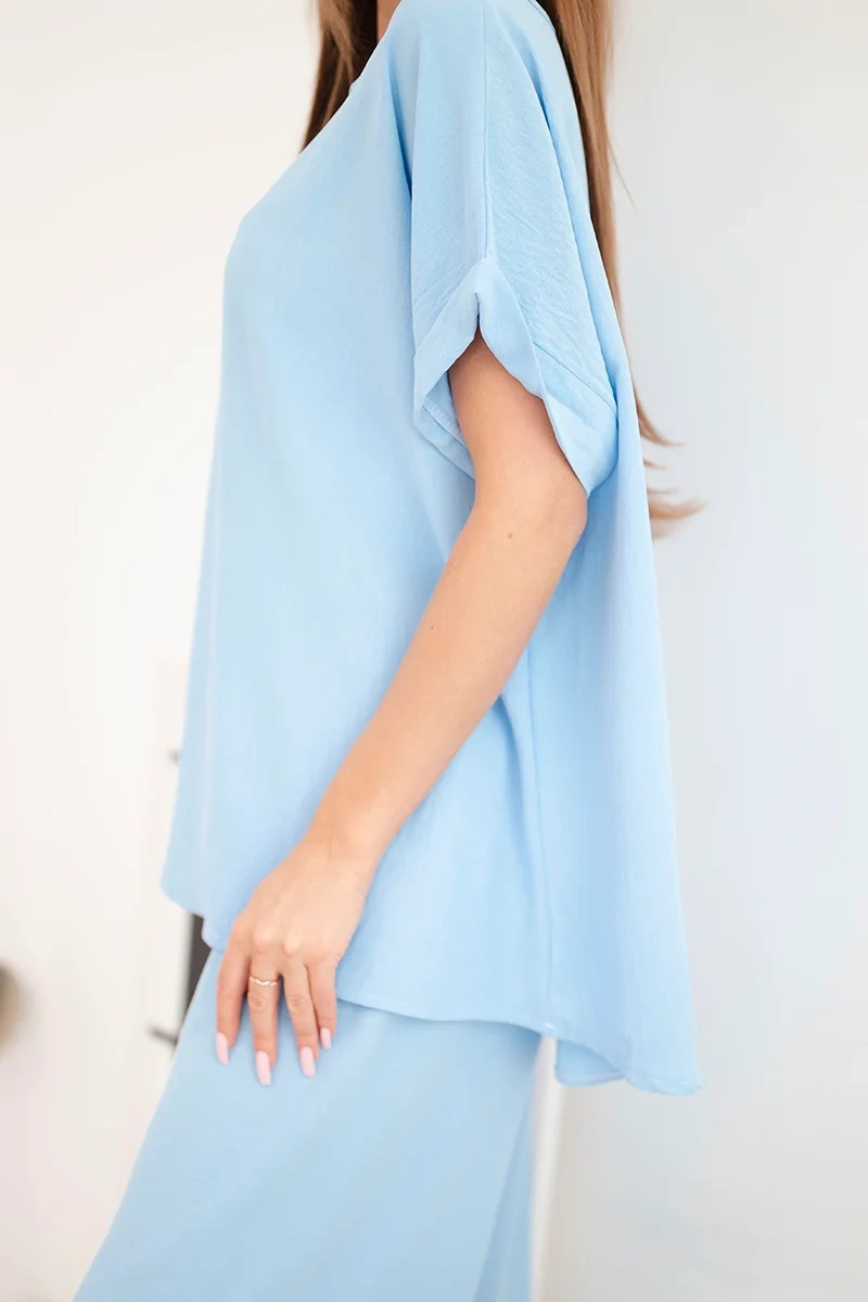 Komplet damski Plus Size bluzka i spodnie z szeroką nogawką - obrazek 4