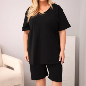 Komplet damski bawełniany Plus Size z bluzką i spodenkami