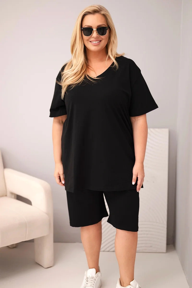 Komplet damski bawełniany Plus Size z bluzką i spodenkami
