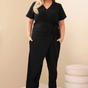 Kombinezon damski bawełniany Plus Size z wiązaniem w pasie