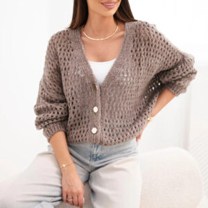 Sweter damski ażurowy oversize zapinany na guziki